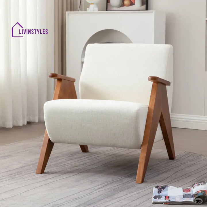 Nivya Solid Wood and Fabric Arm Chair | Living Room Chair | Lounge Chair
