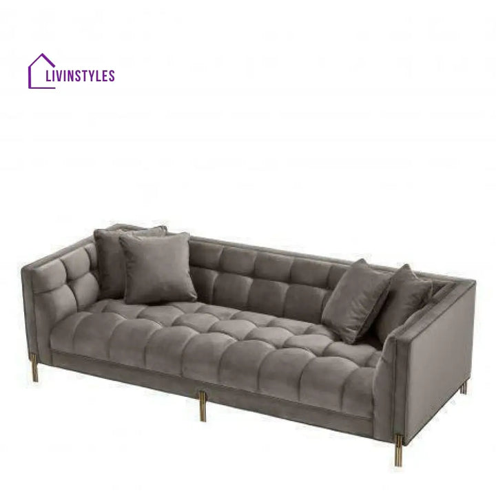 Osip Sofa Grey Velvet with Brushed Steel Legs Living