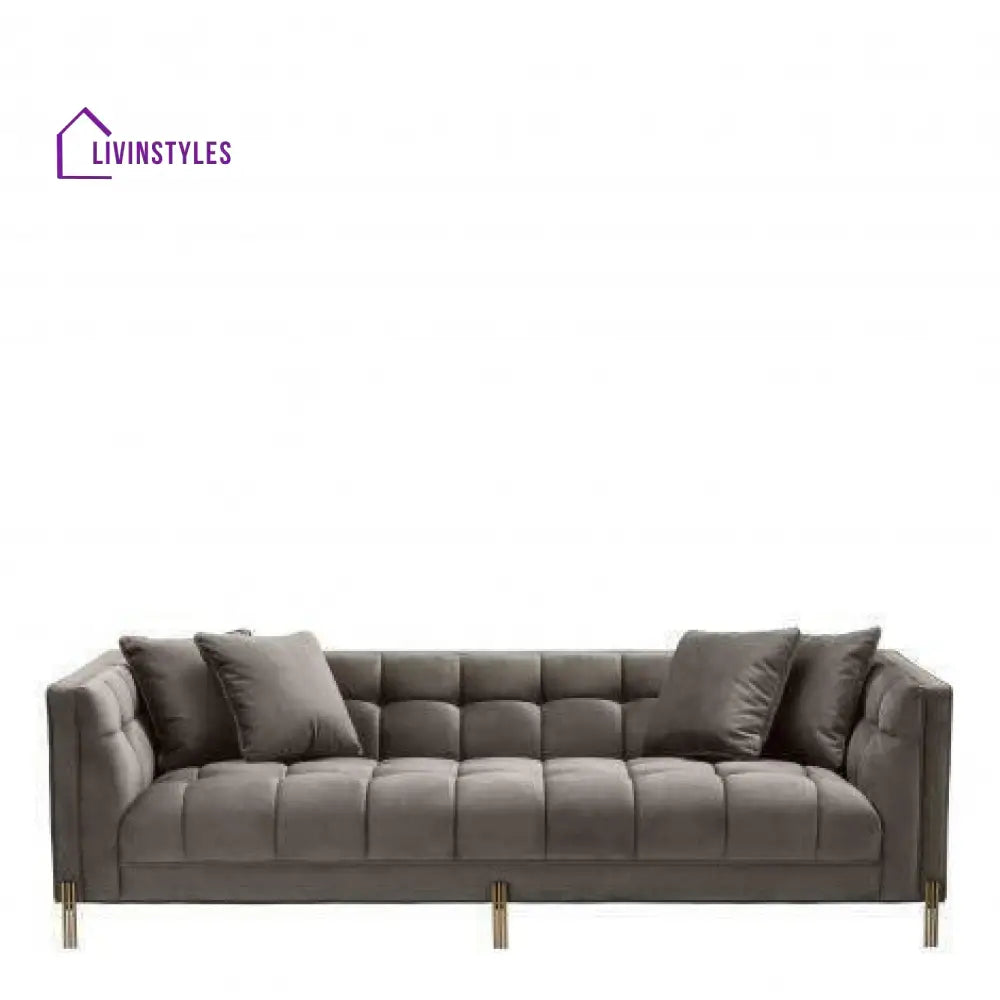 Osip Sofa Grey Velvet with Brushed Steel Legs Living