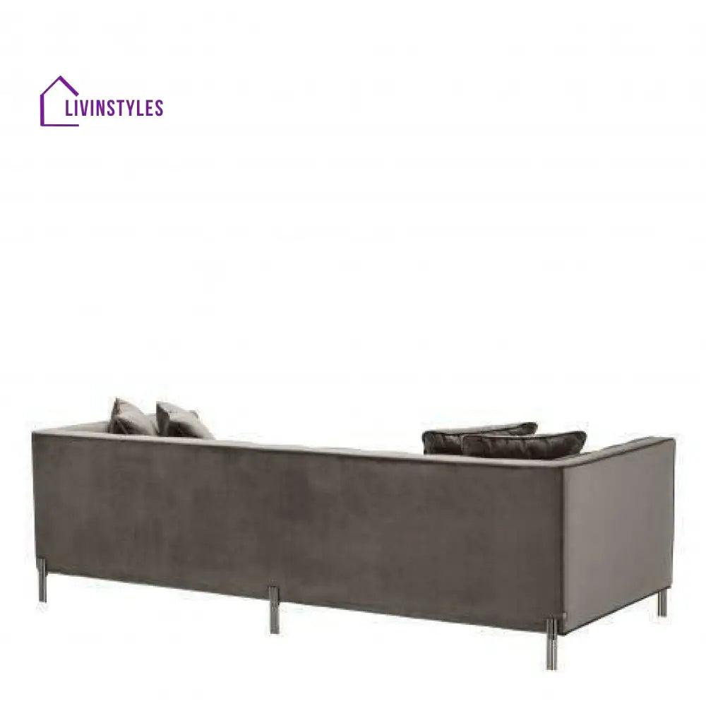 Osip Sofa Grey Velvet with Brushed Steel Legs Living