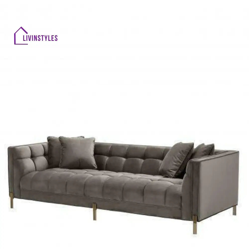 Osip Sofa Grey Velvet with Brushed Steel Legs Living