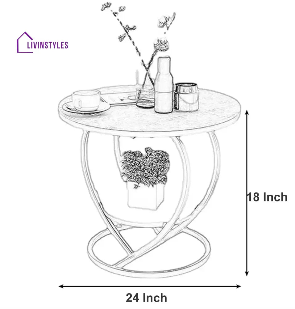 Premium Modern Heart Shaped Black Metal Finish with White Marble Night Stand Side Table Table