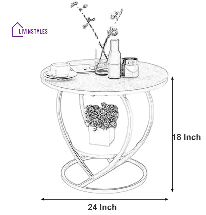 Premium Modern Heart Shaped Black Metal Finish with White Marble Night Stand Side Table Table