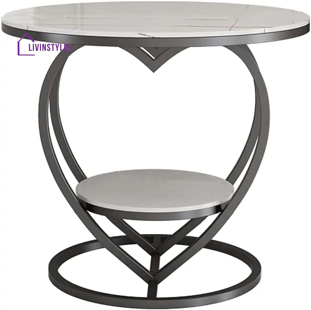 Premium Modern Heart Shaped Black Metal Finish with White Marble Night Stand Side Table Table