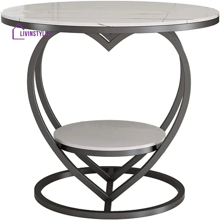 Premium Modern Heart Shaped Black Metal Finish with White Marble Night Stand Side Table Table