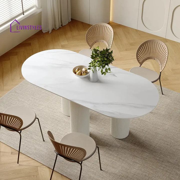 Rafail 6 Seater Dining Table | Marble Top and Wooden Legs