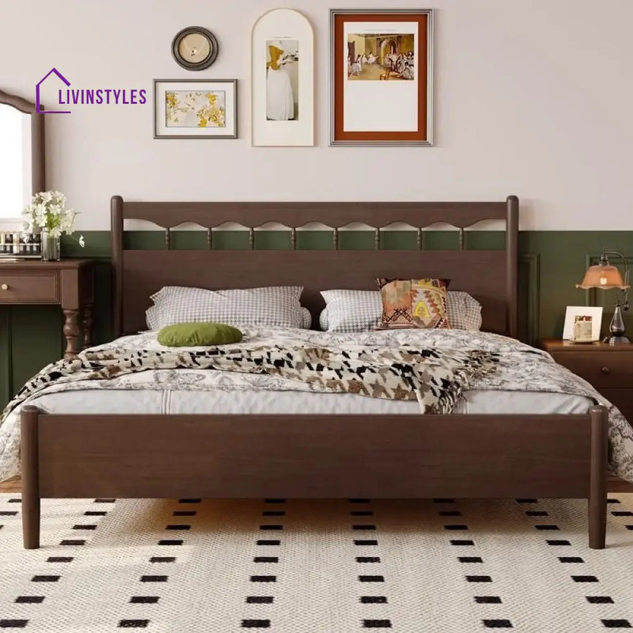 Raisa Solid Walnut Wood Bed for Luxury Homes