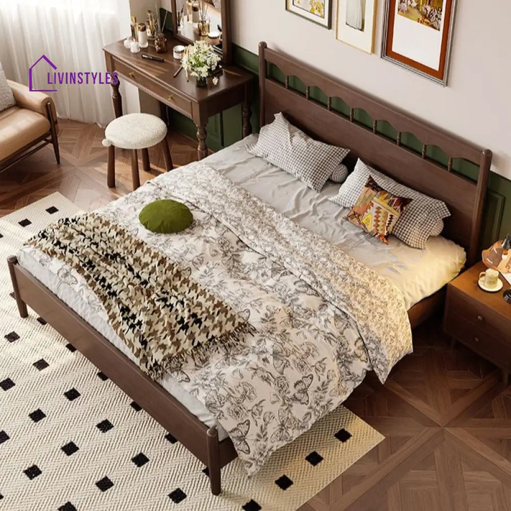 Raisa Solid Walnut Wood Bed for Luxury Homes