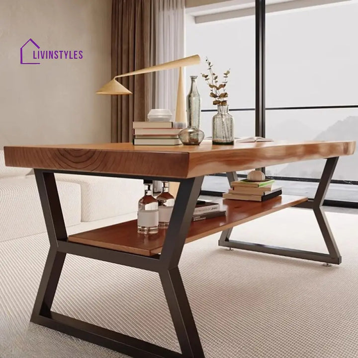 Regalia Solid Wood and Metal Coffee Table for Living Room | Rectangle Shape