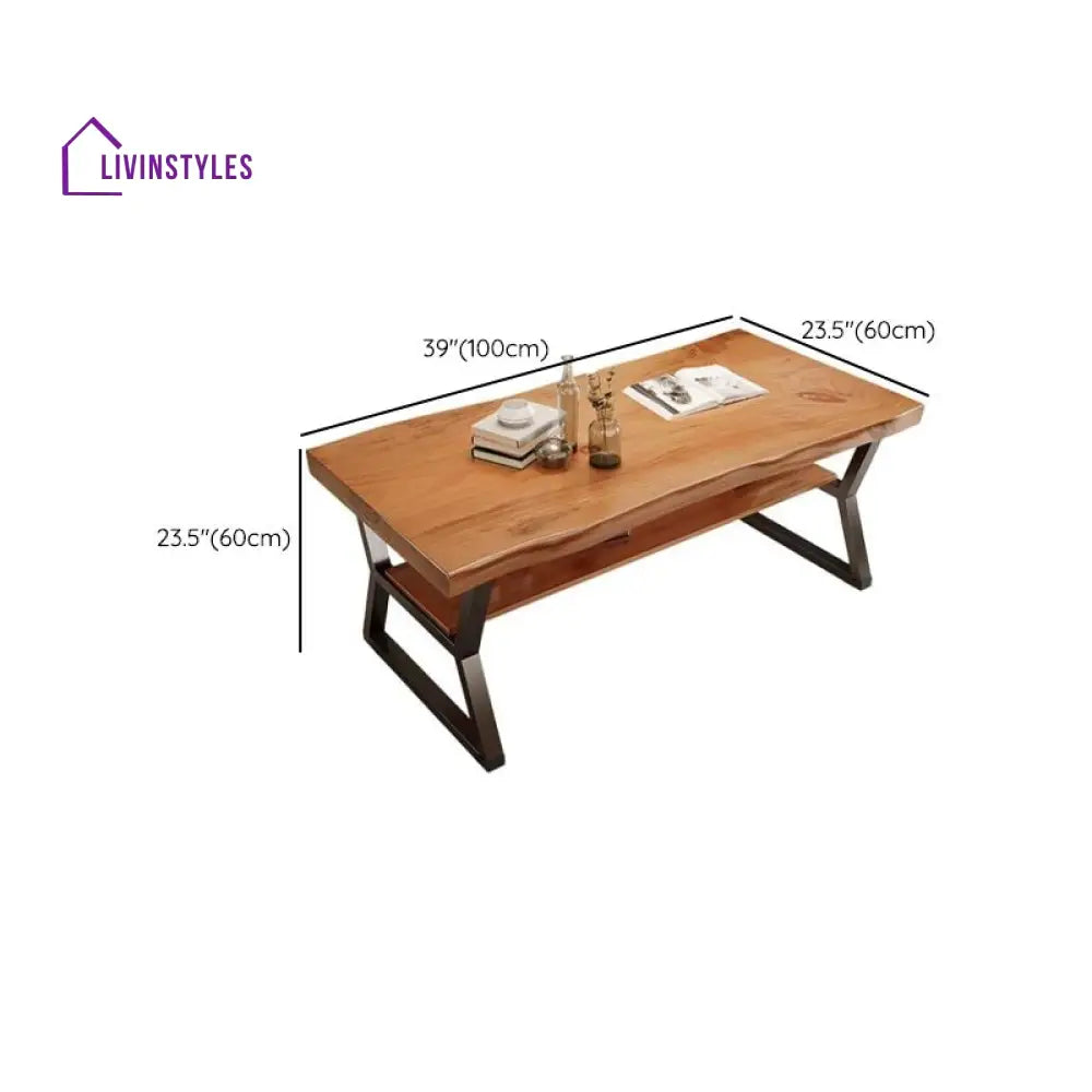 Regalia Solid Wood and Metal Coffee Table for Living Room | Rectangle Shape