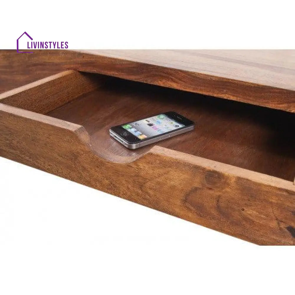 Riverton Solid Sheesham Wood Coffee Table With Drawer In Honey Finish