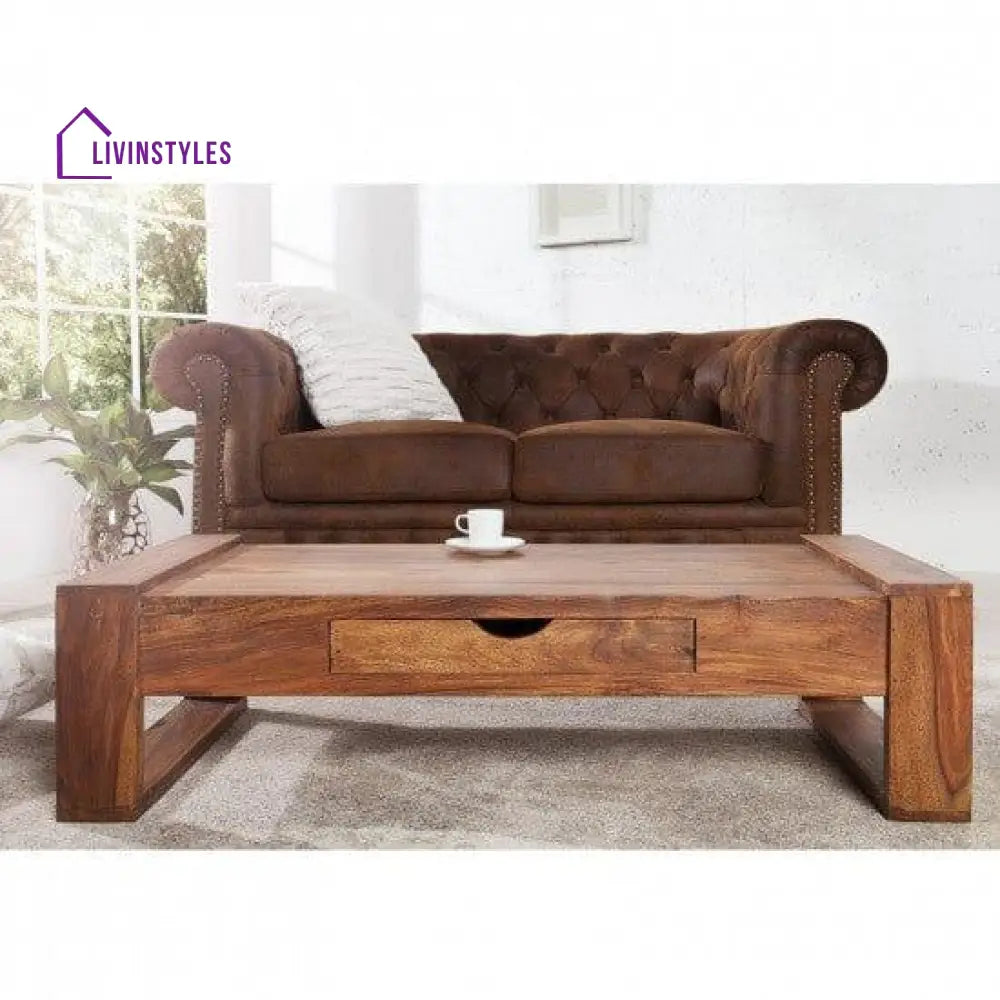 Riverton Solid Sheesham Wood Coffee Table With Drawer In Honey Finish