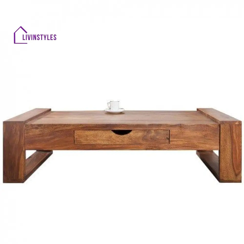 Riverton Solid Sheesham Wood Coffee Table With Drawer In Honey Finish