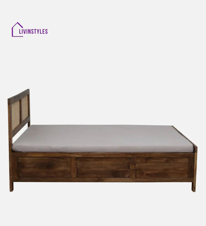 Rosie Mango Wood King Size Bed In Teak Finish | Cane Weaving Work