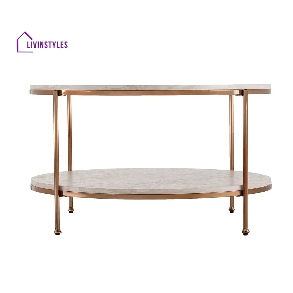 Round Metal Copper Round Coffee Table In Shiny Golden Edge Table