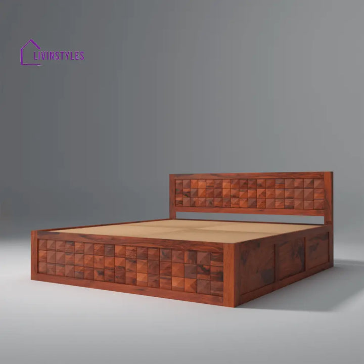 Ruslan Sheesham Solid Wood Bed with Storage In Reddish Rosewood