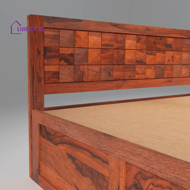 Ruslan Sheesham Solid Wood Bed with Storage In Reddish Rosewood