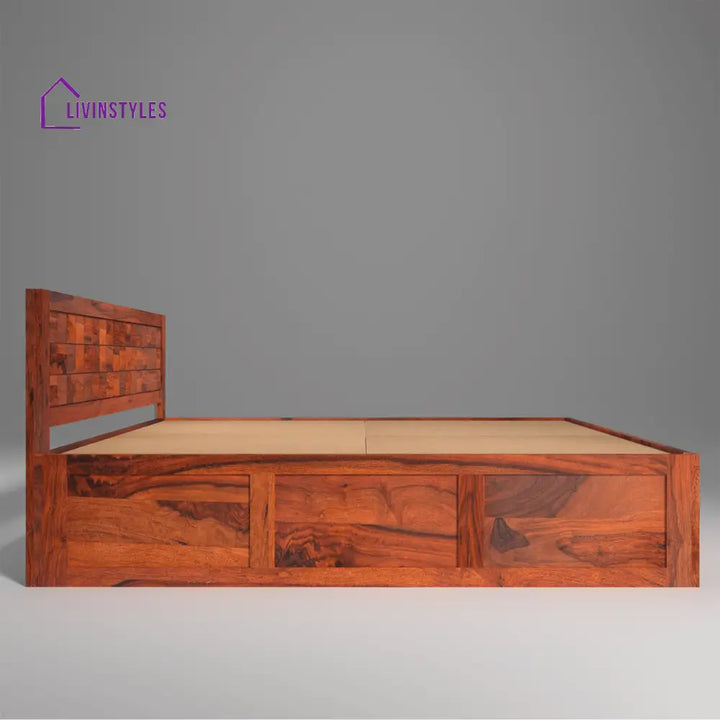 Ruslan Sheesham Solid Wood Bed with Storage In Reddish Rosewood