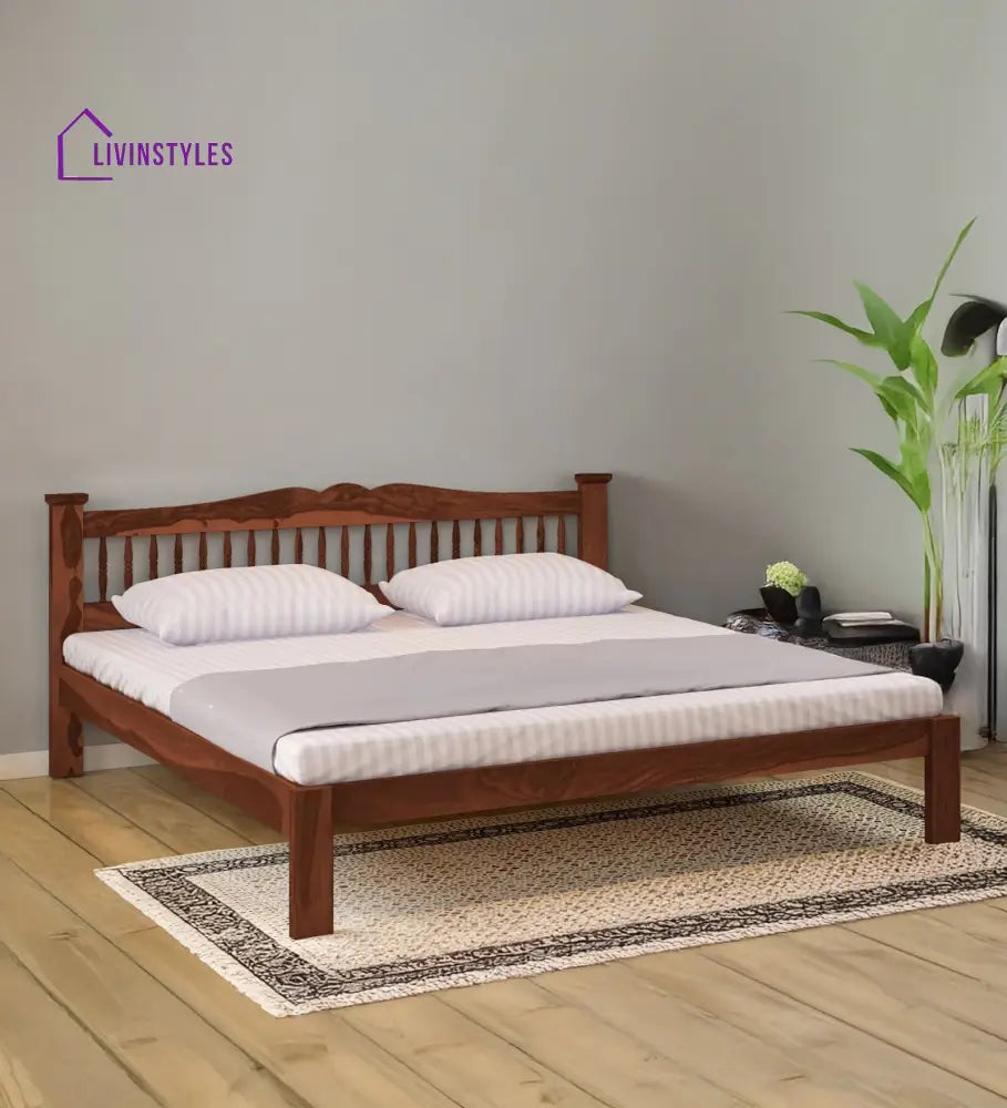 Ruturaj Sheesham Wood King Size Bed In Honey Finish