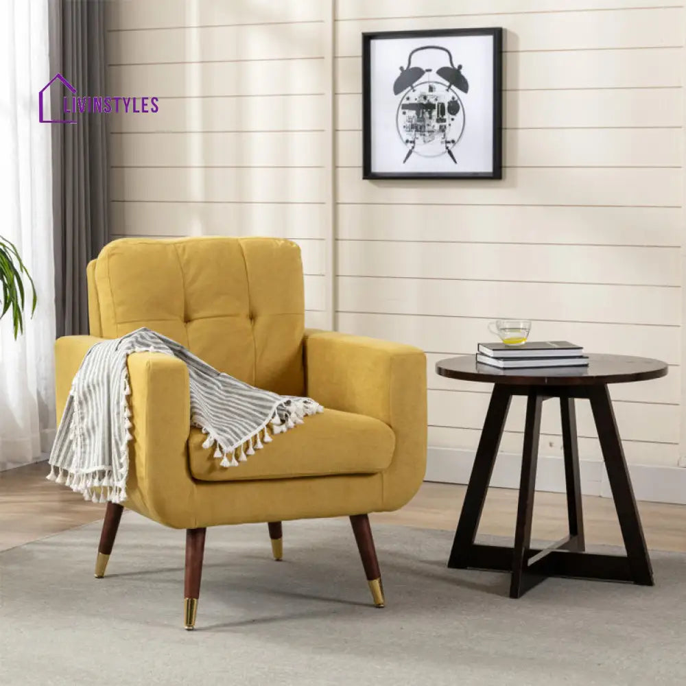 Shravya Solid Wood and Fabric Arm Chair | Living Room Chair | Lounge Chair