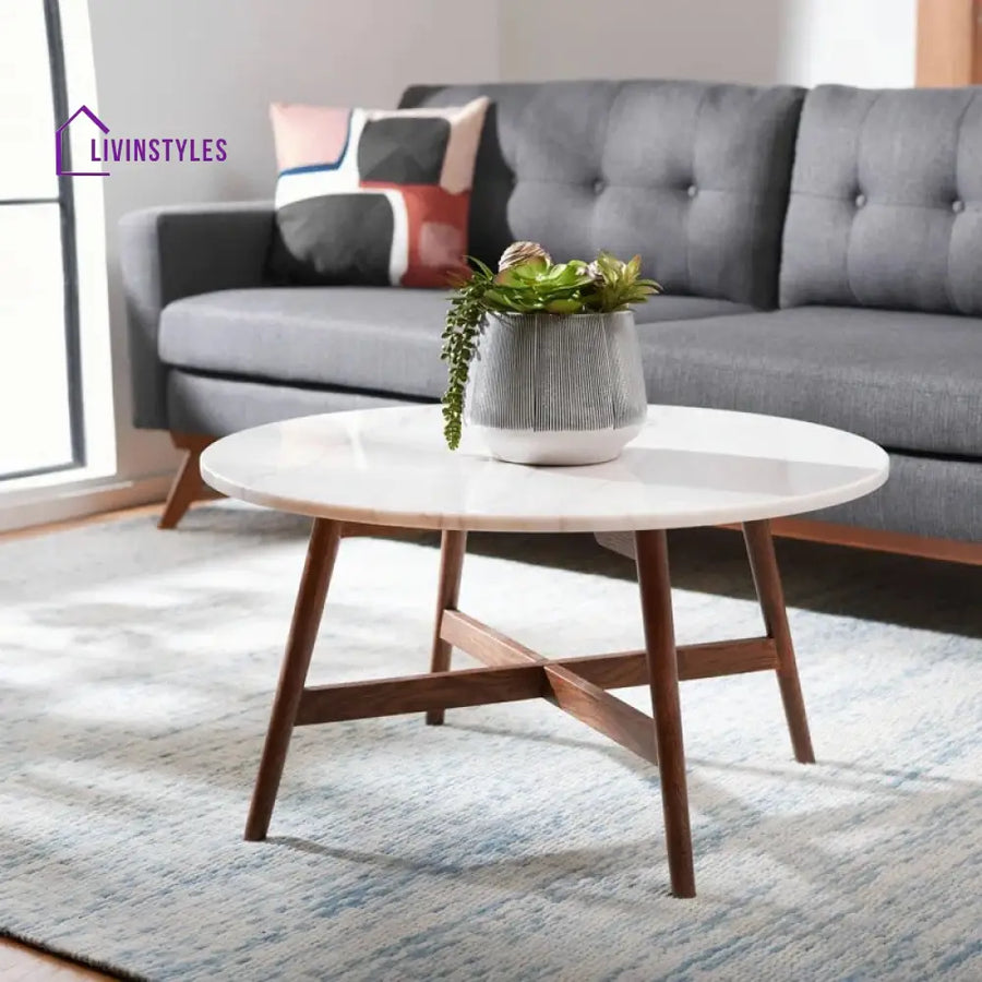 Shruti Solid Wood and Marble Top Coffee Table for Living Room