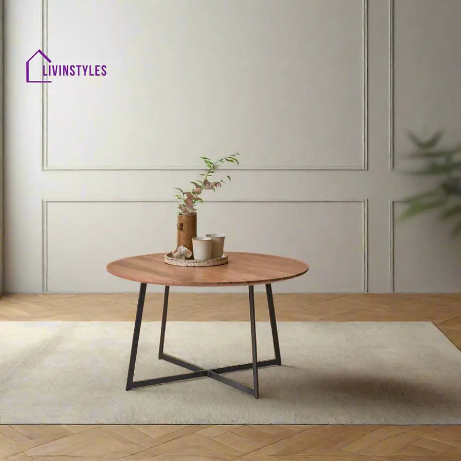 Surya Round Coffee Table – Sheesham Wood Top Iron Base Coffee Table