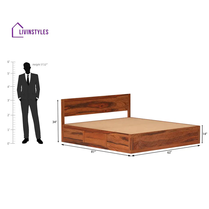 Taras Sheesham Wood bed with Box Storage in Honey Color
