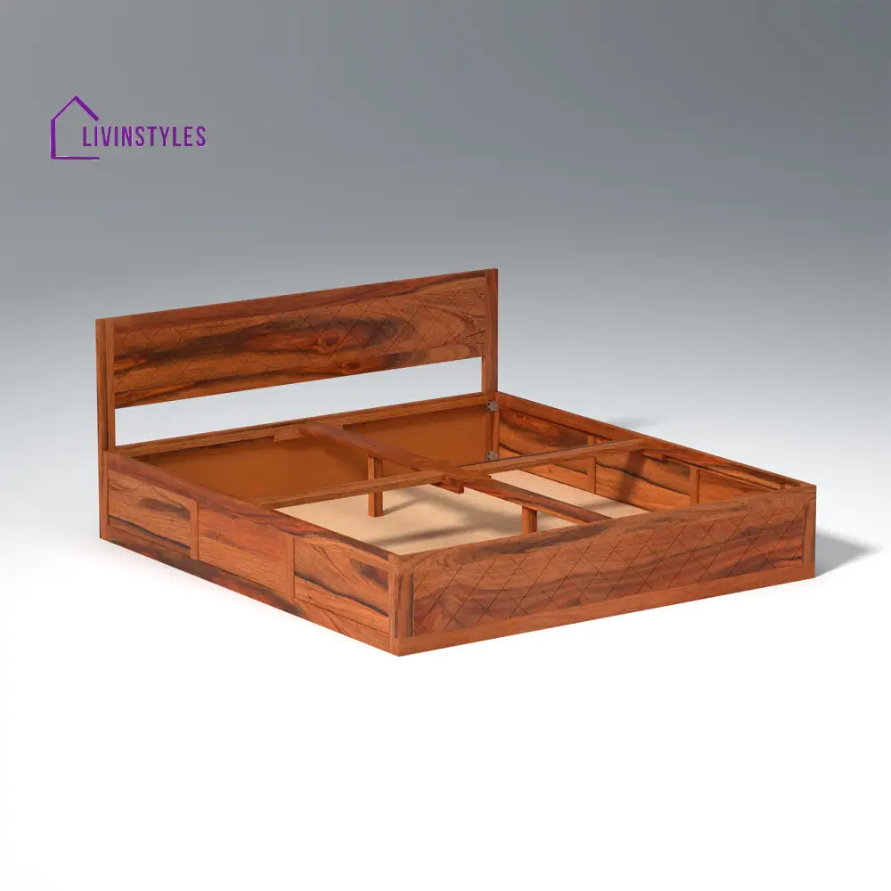 Taras Sheesham Wood bed with Box Storage in Honey Color