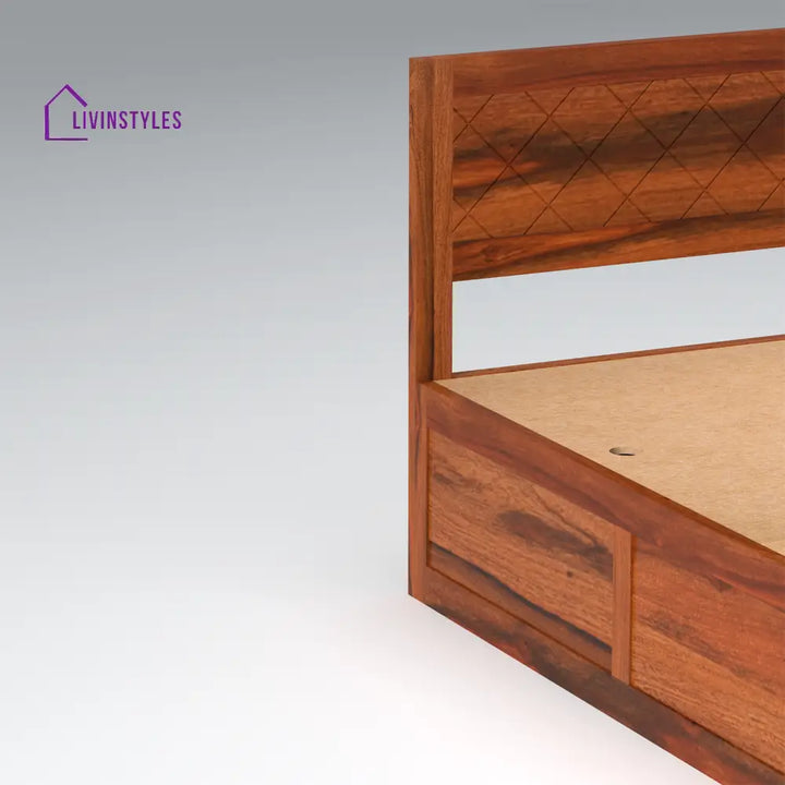 Taras Sheesham Wood bed with Box Storage in Honey Color