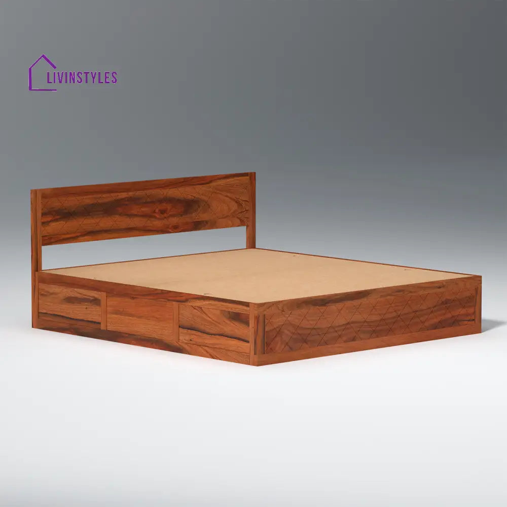 Taras Sheesham Wood bed with Box Storage in Honey Color
