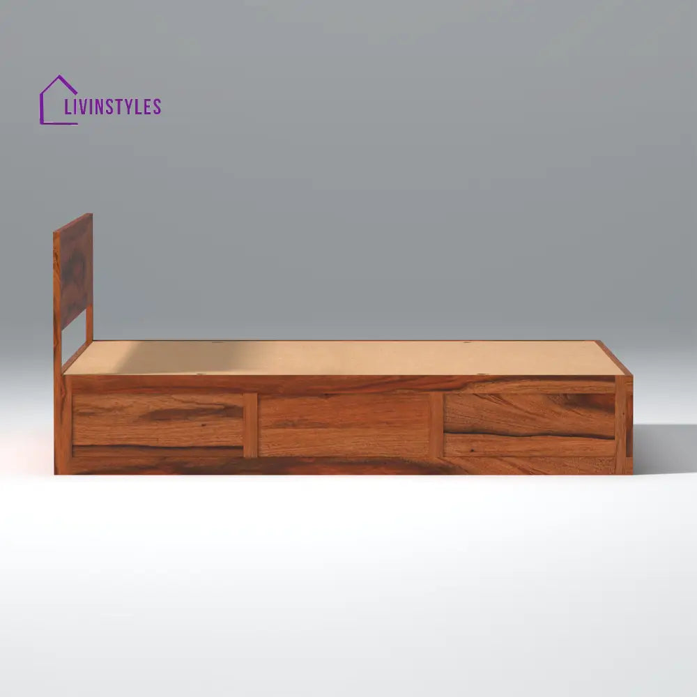 Taras Sheesham Wood bed with Box Storage in Honey Color