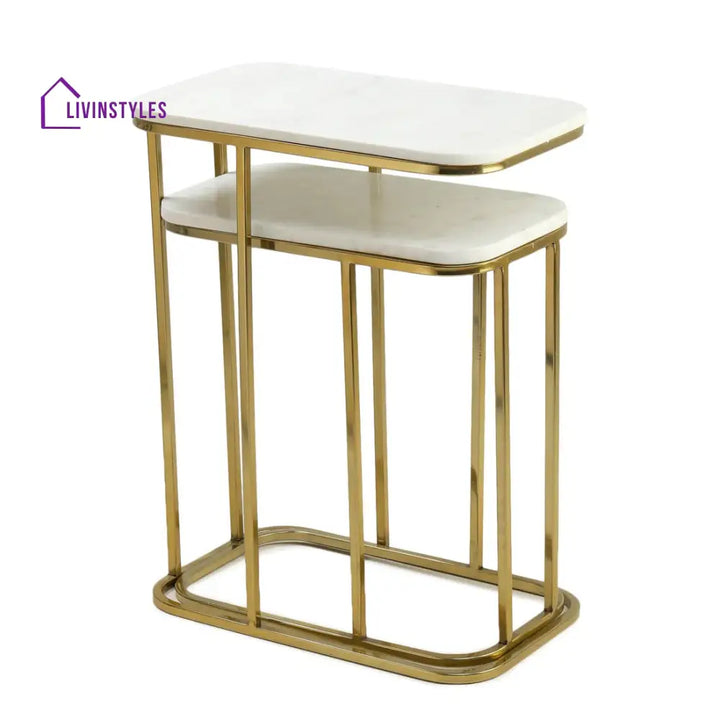 Tehran Rectangle Iron Stand Side Marble Table Set of 2 Table