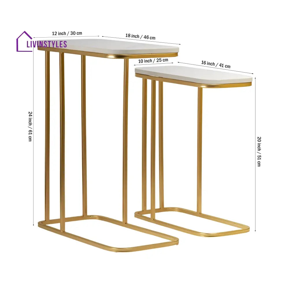 Tehran Rectangle Iron Stand Side Marble Table Set of 2 Table