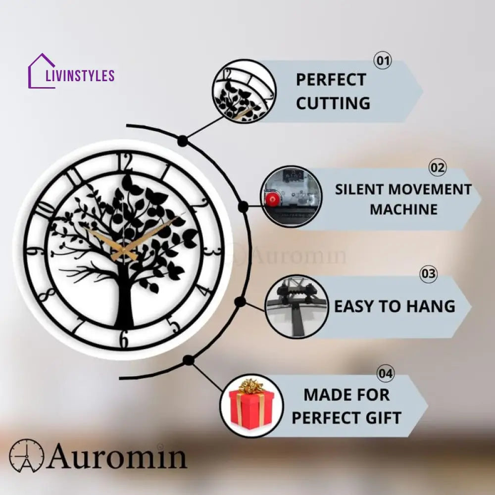 Tree Design Antique Metal Wall Clock