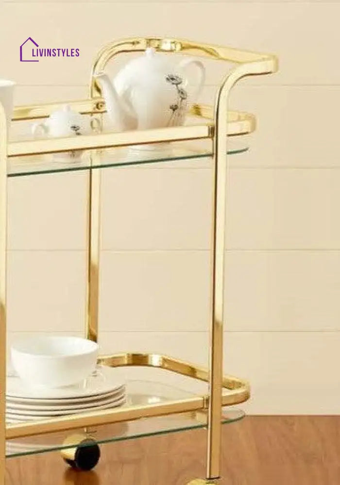 Trendy Stylish Bar Cart Trolley With Dual Side Handles Serveware