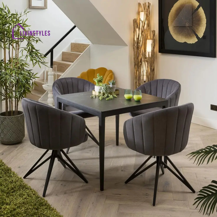 Vasilisa 4 Seater Modern Black Ceramic Marble Dining Table And Chairs Set Dining Room / Dining Sets