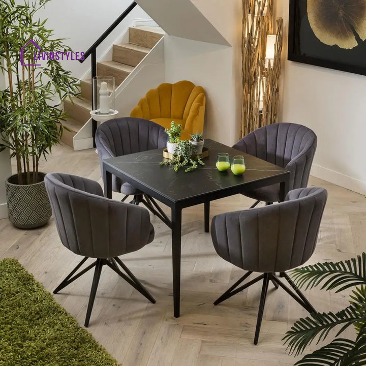 Vasilisa 4 Seater Modern Black Ceramic Marble Dining Table And Chairs Set Dining Room / Dining Sets