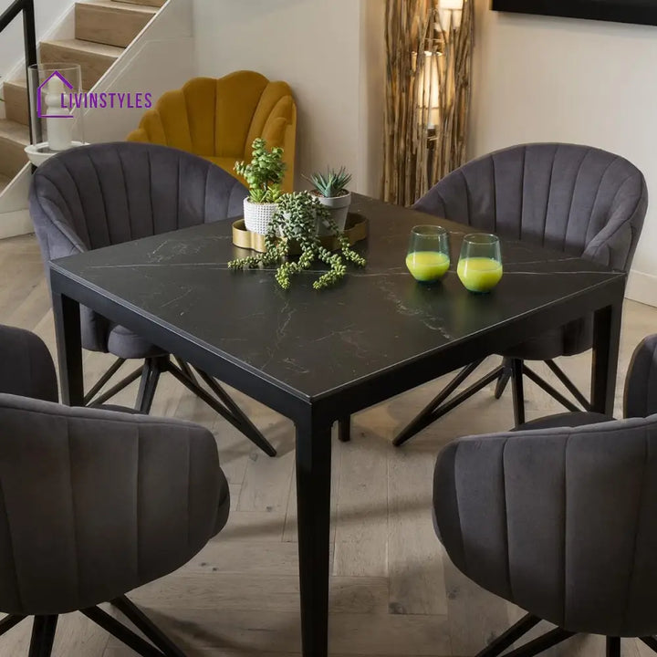 Vasilisa 4 Seater Modern Black Ceramic Marble Dining Table And Chairs Set Dining Room / Dining Sets