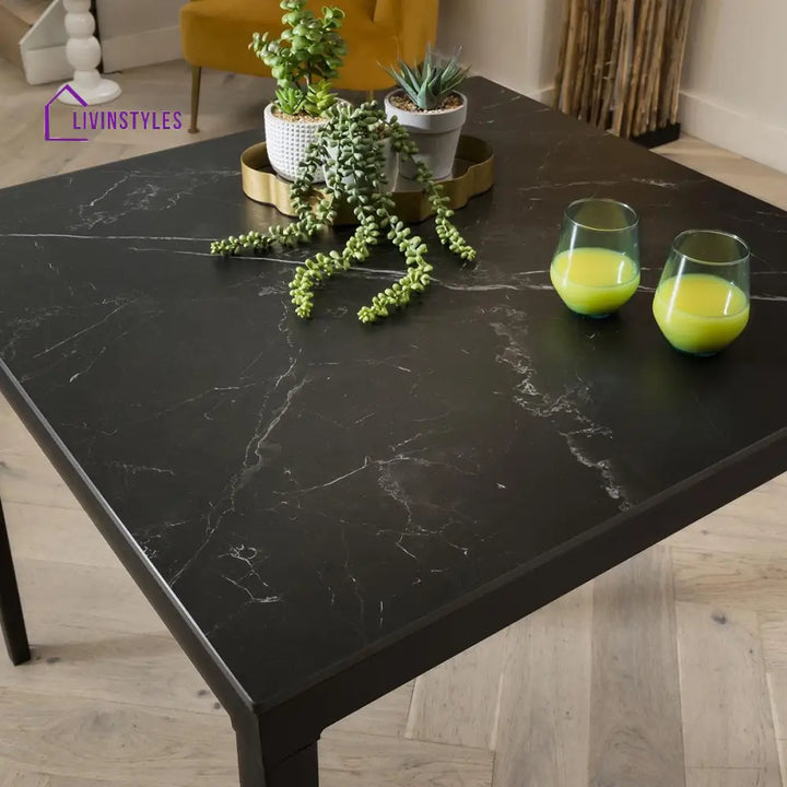 Vasilisa 4 Seater Modern Black Ceramic Marble Dining Table And Chairs Set Dining Room / Dining Sets