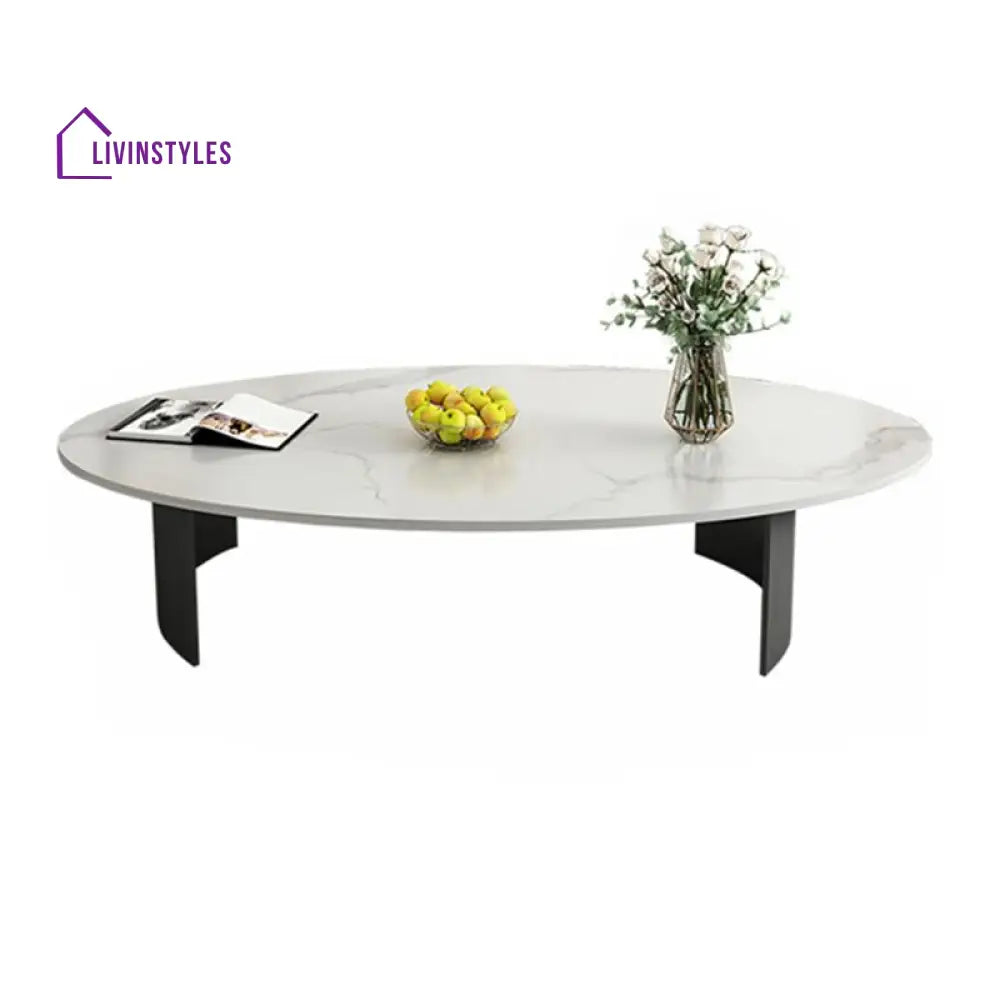 Velora Stainless Steel Coffee Table for Living Room | Oval Shape | Composite Ceramic Marble