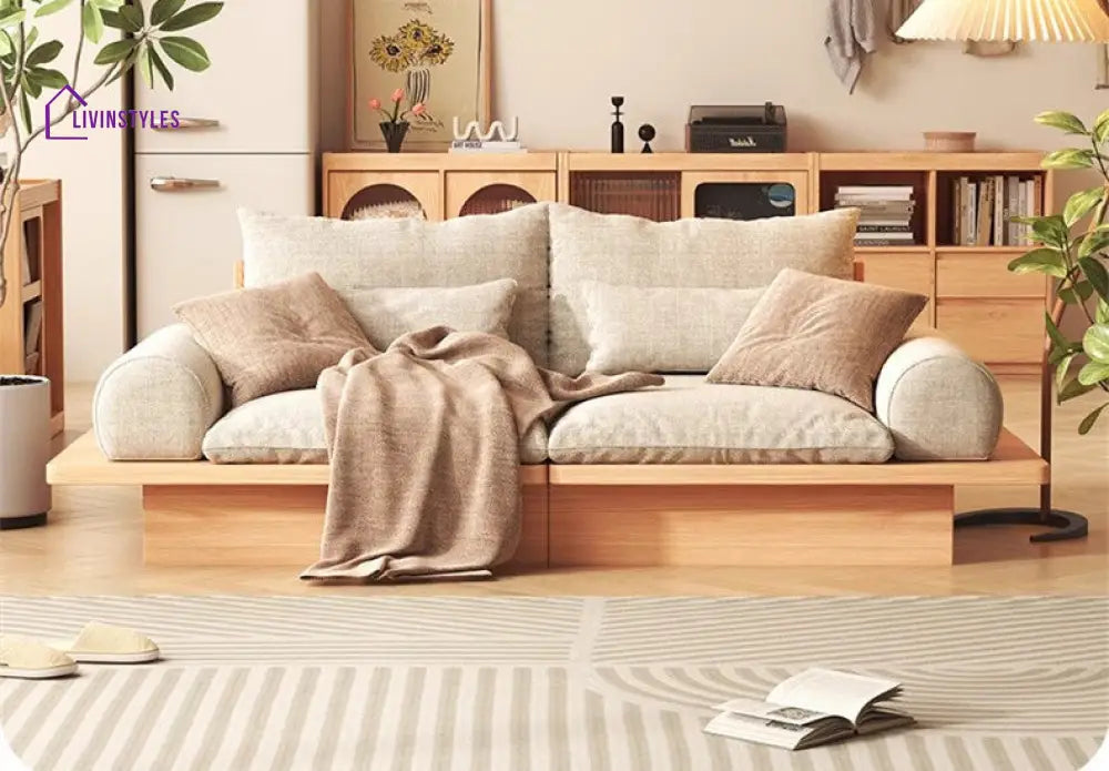 Japandi Solid Wood Sofa with Storage Underneath LARGE 2 SEATER-86.6INCH/220CM SOFA