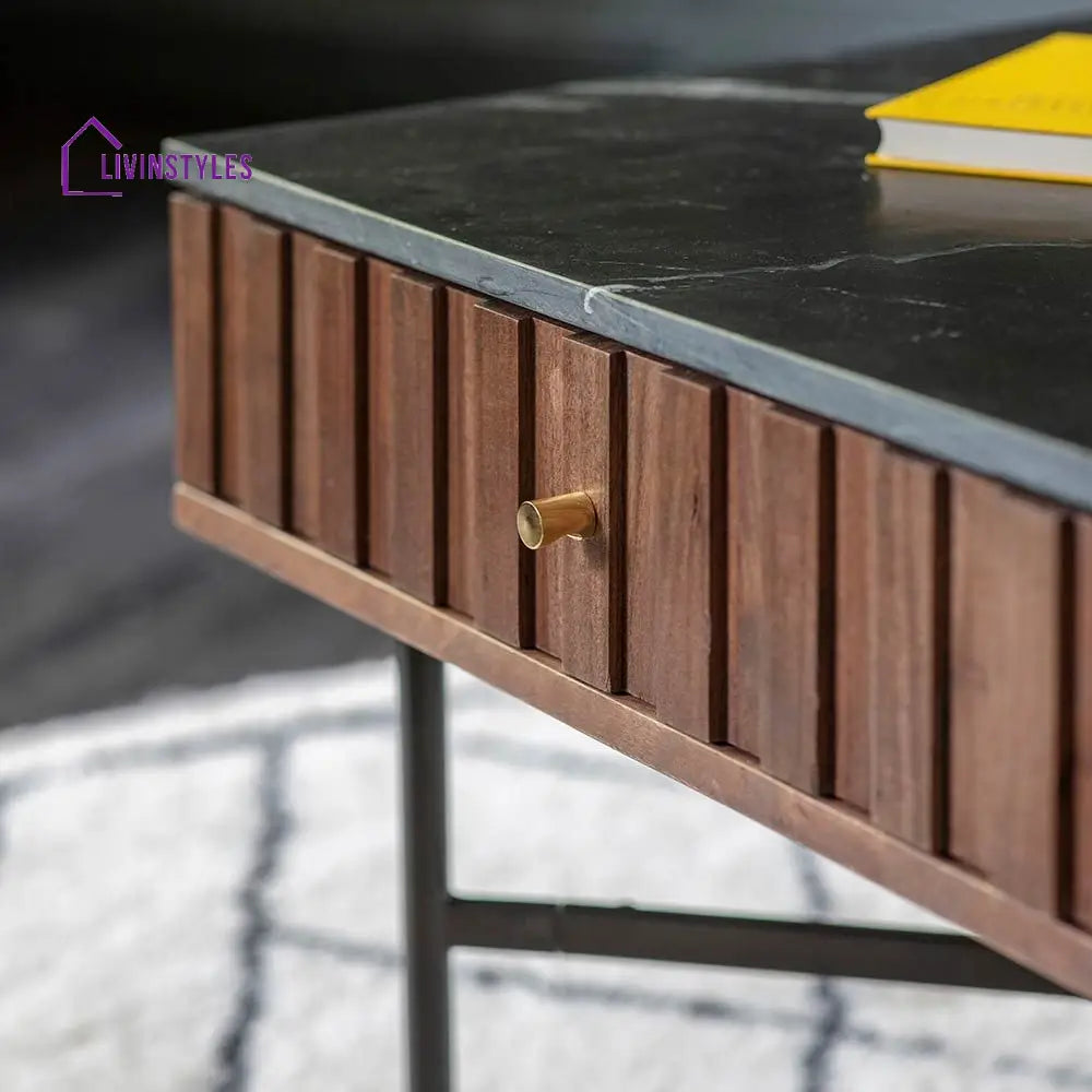 Yash Acacia Wood Berkeley Marble Coffee Table Elegant Design and Ample Storage Marble Coffee Table for Living Room