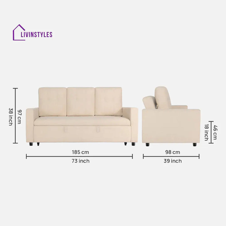 Yeremey Iconic Beige Fabric Sofa cum Bed