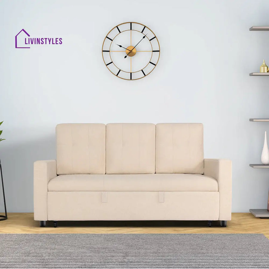Yeremey Iconic Beige Fabric Sofa cum Bed