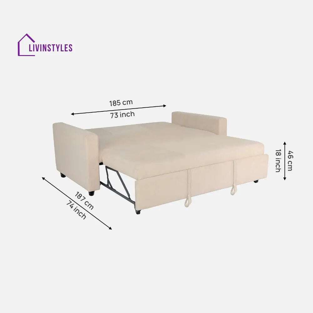 Yeremey Iconic Beige Fabric Sofa cum Bed
