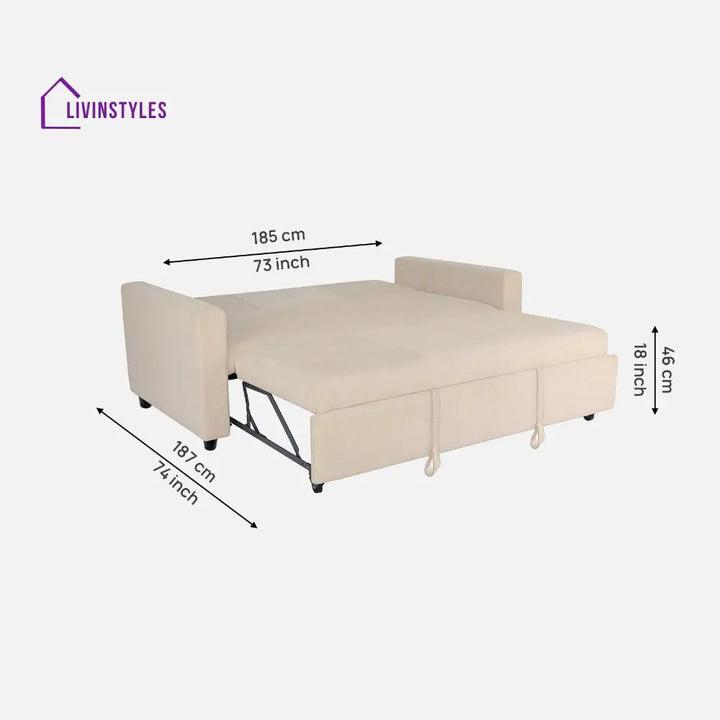 Yeremey Iconic Beige Fabric Sofa cum Bed