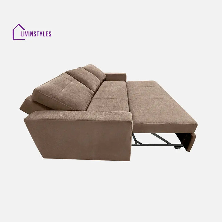 Yeremey Plaster Brown Fabric Sofa cum Bed