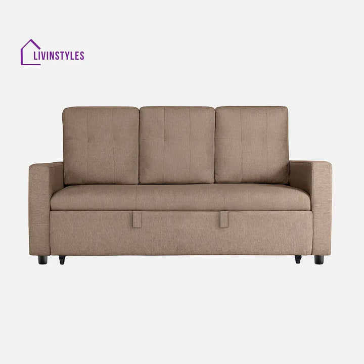 Yeremey Plaster Brown Fabric Sofa cum Bed