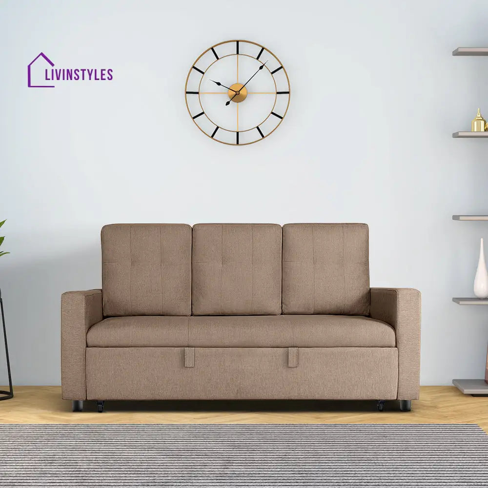 Yeremey Plaster Brown Fabric Sofa cum Bed