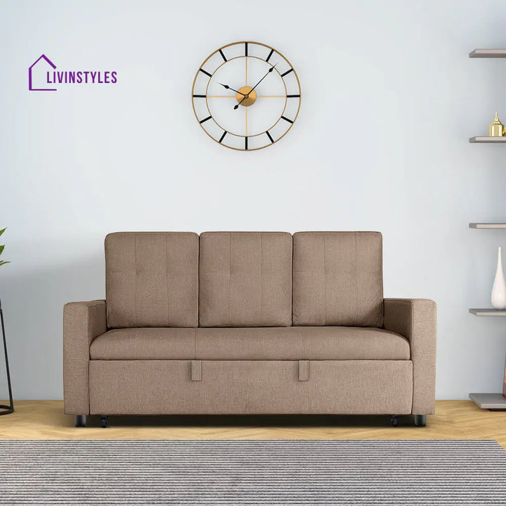Yeremey Plaster Brown Fabric Sofa cum Bed